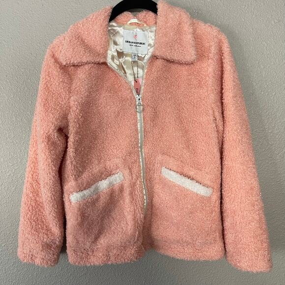 Urban Republic Faux Fur Fleece Sherpa Girls Pink Zip Front Jacket Large 14 - Picture 1 of 5
